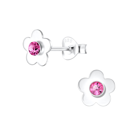 Children's Rose Coloured Sterling Silver Flower Stud Earrings