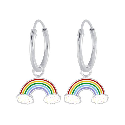 Children's Sterling Silver Rainbow Charm Hoop Earrings