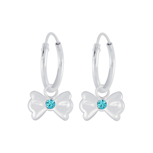 Children's Sterling Silver Bow Charm Hoop Earrings