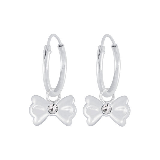 Girls' Sterling Silver Bow Charm Hoop Earrings