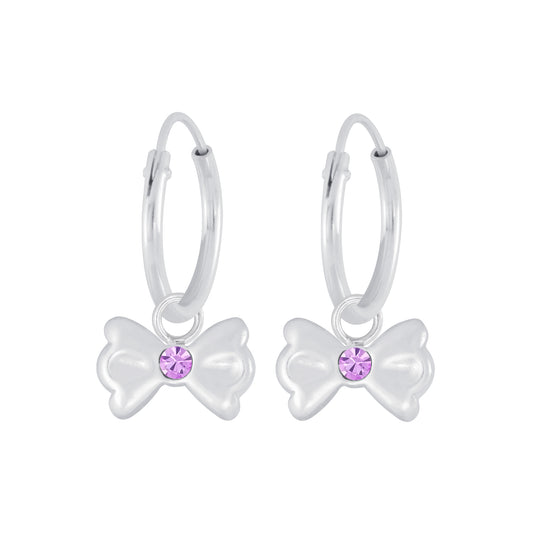 Children's Sterling Silver Bow Charm Hoop Earrings