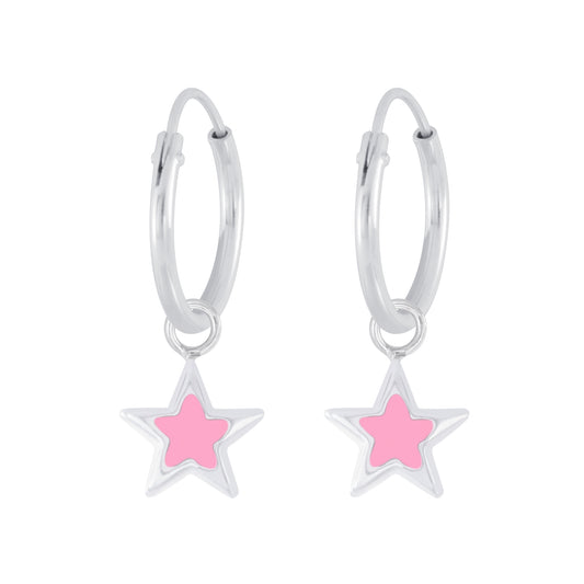 Children's Sterling Silver Star Charm Hoop Earrings