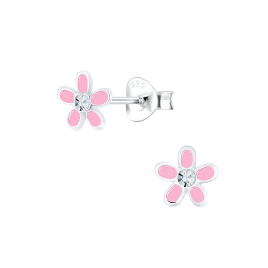 Girls' Sterling Silver Pink Flower Stud Earrings