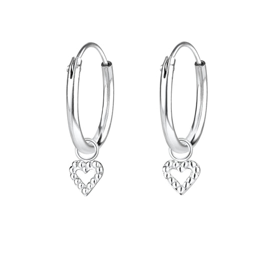 Children's Sterling Silver Heart Charm Hoop Earrings