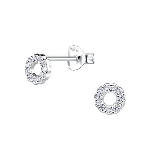 Sterling Sliver White Silver Round Stud Earrings.