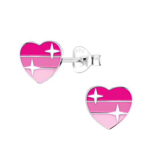 Girls' Sterling Silver Pink Heart Stud Earrings