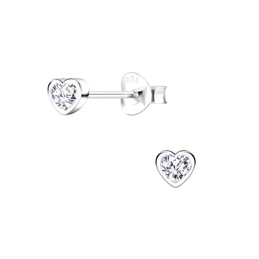 Children's Sterling Silver Heart Cubic Zirconia Stud Earrings