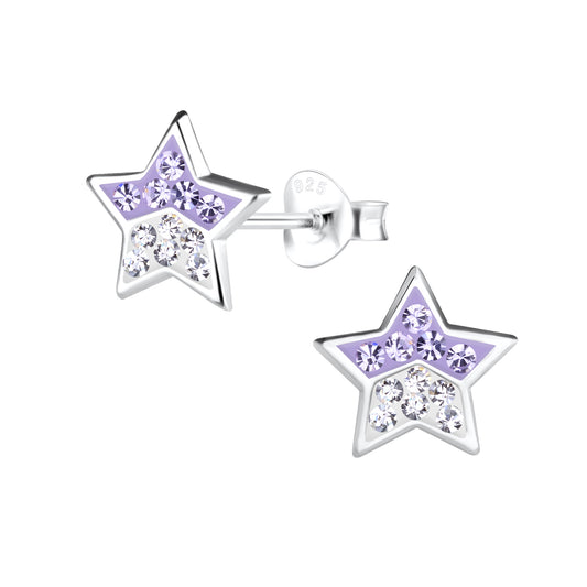 Girls' Sterling Silver Purple Star Stud Earrings