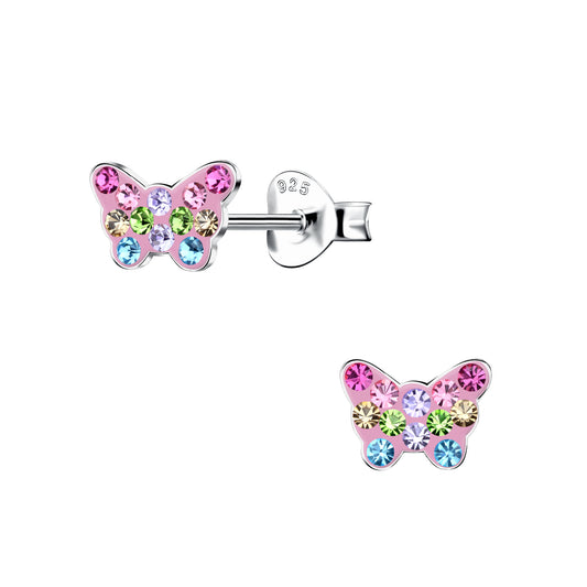 Girls' 925 Sterling Silver Butterfly Crystal Stud Earrings